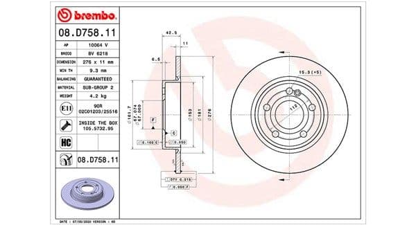 MAGNETI MARELLI 361302040868 disque de frein diamètre 276 mm épaisseur 11 mm auto