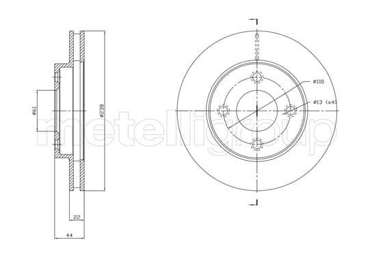 METELLI disque de frein 23-1808C ventilé diamètre 238 épaisseur 22 mm 4 trous