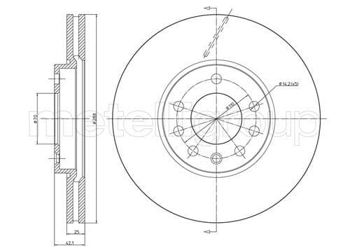 METELLI disque de frein 23-0605C ventilé diamètre 288 épaisseur 25 mm 5 trous