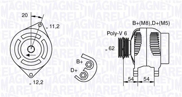 MAGNETI MARELLI 063321800010 alternateur 12 V 100 A poulie Poly-V