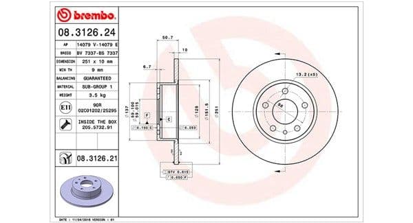 MAGNETI MARELLI Bremsscheibe 361302040185 voll Durchmesser 251 Stärke 10 mm 5 Bohrungen