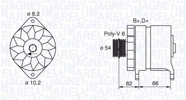 MAGNETI MARELLI 063388505010 alternateur 12 V 80 A poulie Poly-V