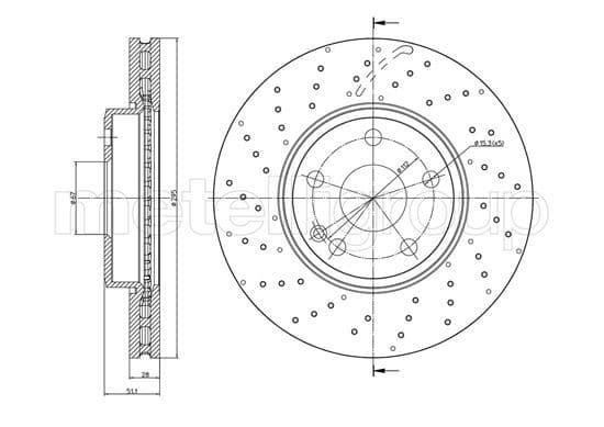 METELLI disque de frein 23-1489FC ventilé diamètre 295 épaisseur 28 mm 5 trous