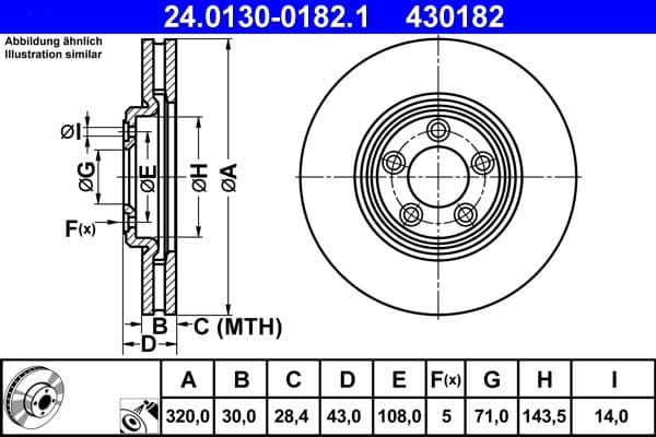 ATE Bremsscheibe 24.0130-0182.1 belüftet Durchmesser 320 Stärke 30 mm 5 Bohrungen