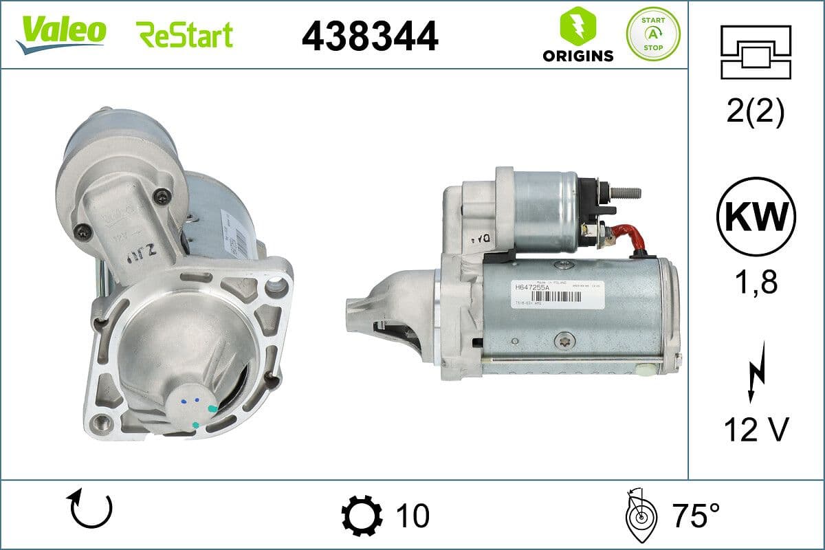 VALEO 438344 démarreur 12 V puissance démarreur 1,8 kW nombre de dents 10