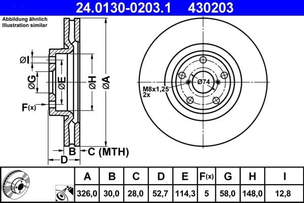 ATE disque de frein 24.0130-0203.1 ventilé diamètre 326 épaisseur 30 mm 5 trous