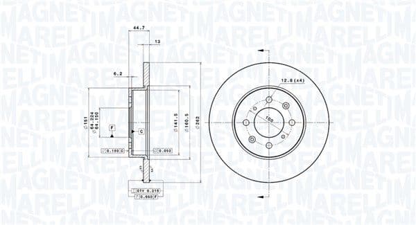 MAGNETI MARELLI 360406014500 disque de frein diamètre 262 mm épaisseur 13 mm auto