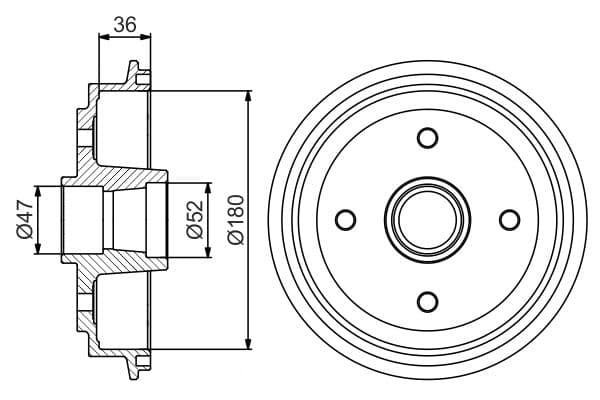 BOSCH 0986477187 Bremstrommel 180 mm 4 Löcher LK 114,3 Hinterachse