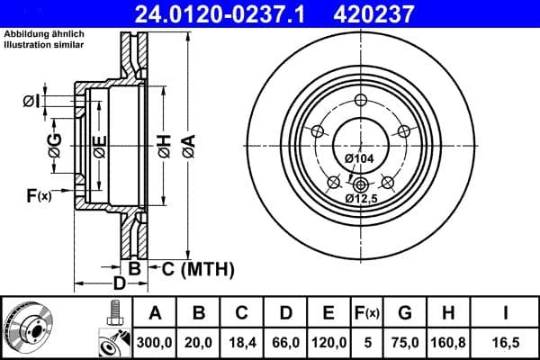 ATE disque de frein 24.0120-0237.1 ventilé diamètre 300 épaisseur 20 mm 5 trous
