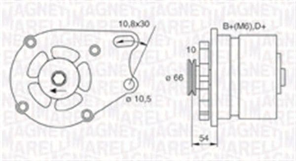 MAGNETI MARELLI 063730893010 Alternateur 14 V 55 A diamètre 66 mm avec poulie