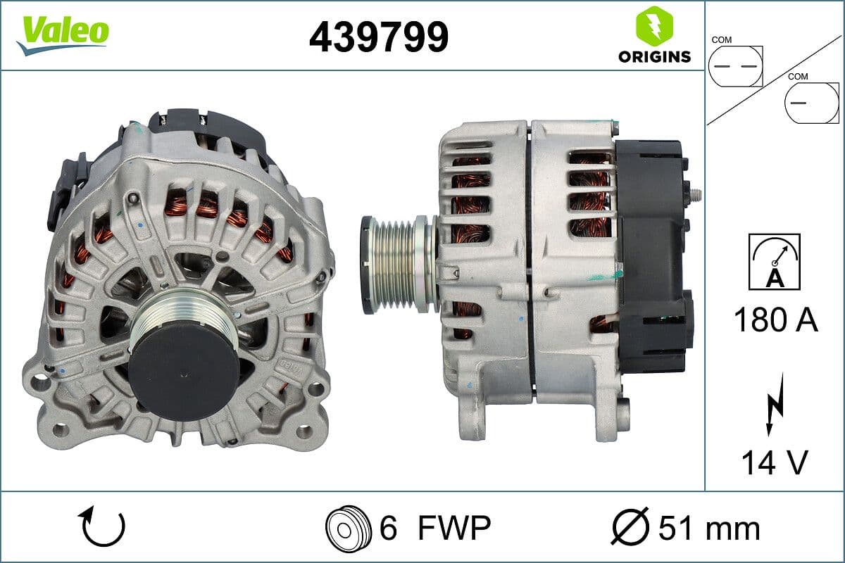 VALEO 439799 Lichtmaschine 14 V 180 A mit Riemenscheibe 6 Rippen