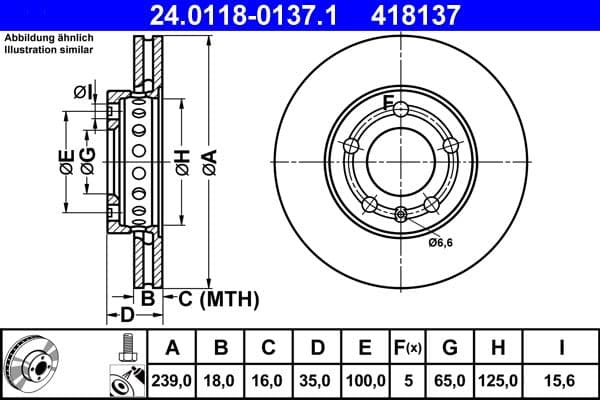 ATE disque de frein 24.0118-0137.1 ventilé diamètre 239 épaisseur 18 mm 5 trous