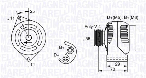 MAGNETI MARELLI 063341896010 alternateur 12 V 75 A poulie Poly-V