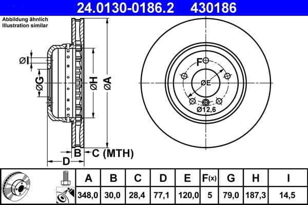 ATE Bremsscheibe 24.0130-0186.2 zweiteilig Durchmesser 348 Stärke 30 mm 5 Bohrungen