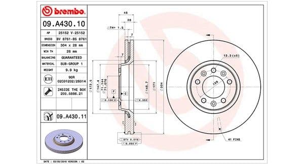 MAGNETI MARELLI Bremsscheibe 361302040114 belüftet Durchmesser 304 Stärke 28 mm 5 Bohrungen