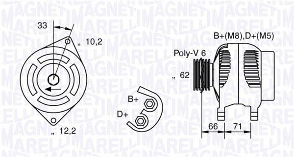 MAGNETI MARELLI 063321332010 alternateur 12 V 85 A poulie Poly-V
