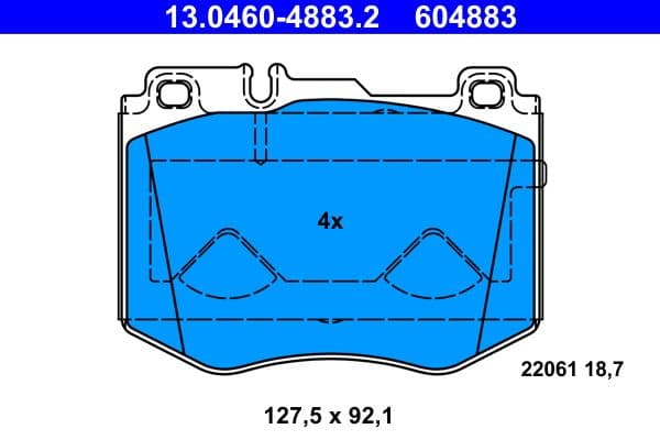 ATE Bremsbeläge 604883 127,5x92,1 Stärke 18,7 mm für Warnkontakt