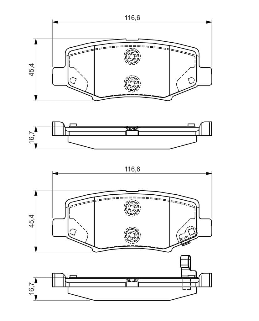 BOSCH Bremsbelagsatz 0986495155 116,6x45,4 mm 16,7 mm