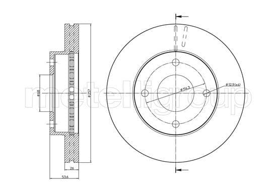 METELLI disque de frein 23-1303 ventilé diamètre 257 épaisseur 26 mm 4 trous
