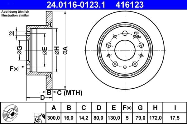 ATE disque de frein 24.0116-0123.1 plein diamètre 300 épaisseur 16 mm 5 trous