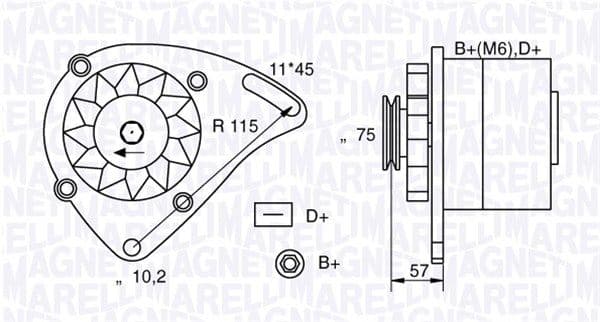 MAGNETI MARELLI 063321000010 Alternateur 12 V 45 A diamètre 75 mm