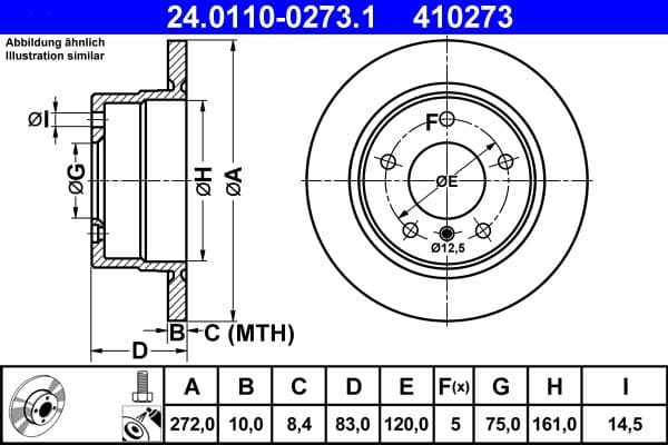 ATE disque de frein 24.0110-0273.1 plein diamètre 272 épaisseur 10 mm 5 trous