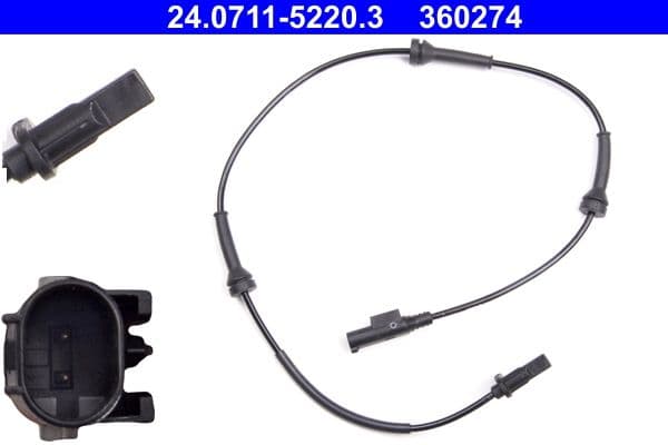 ATE Sensor, Raddrehzahl Länge 706 mm 24.0711-5220.3