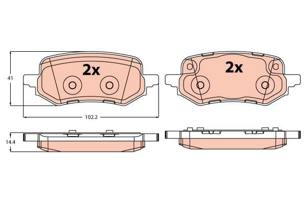 TRW Bremsbeläge GDB2367 102,2x41 Stärke 14,4 mm für Warnkontakt