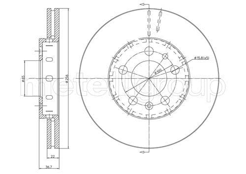 METELLI Bremsscheibe 23-0390C belüftet Durchmesser 256 Stärke 22 mm 5 Bohrungen