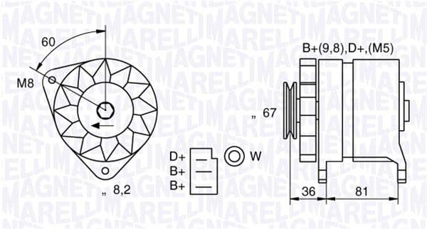 MAGNETI MARELLI 054022384010 alternateur 12 V 55 A poulie 67 mm