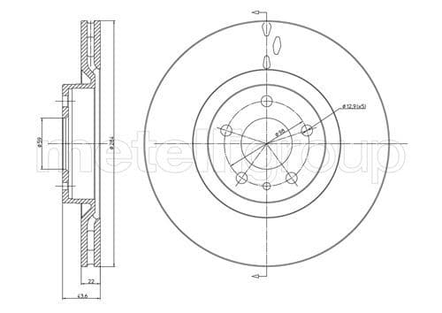 METELLI disque de frein 23-0183C ventilé diamètre 284 épaisseur 22 mm 5 trous
