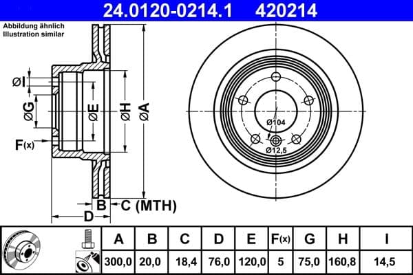 ATE disque de frein 24.0120-0214.1 ventilé diamètre 300 épaisseur 20 mm 5 trous