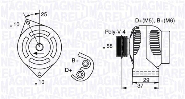 MAGNETI MARELLI 063341658010 alternateur 12 V 75 A poulie Poly-V