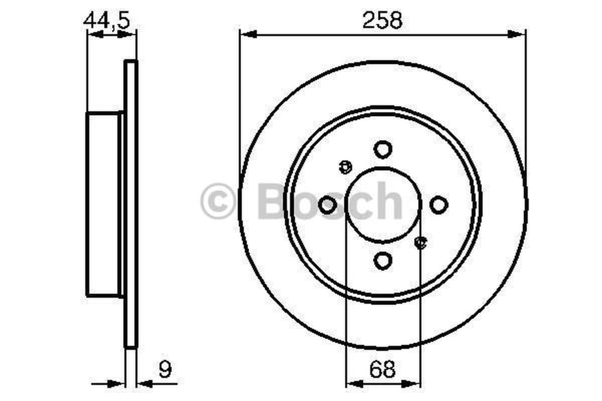 BOSCH Bremsscheibe 0986478836 voll Durchmesser 258 Stärke 9 mm 4 Bohrungen