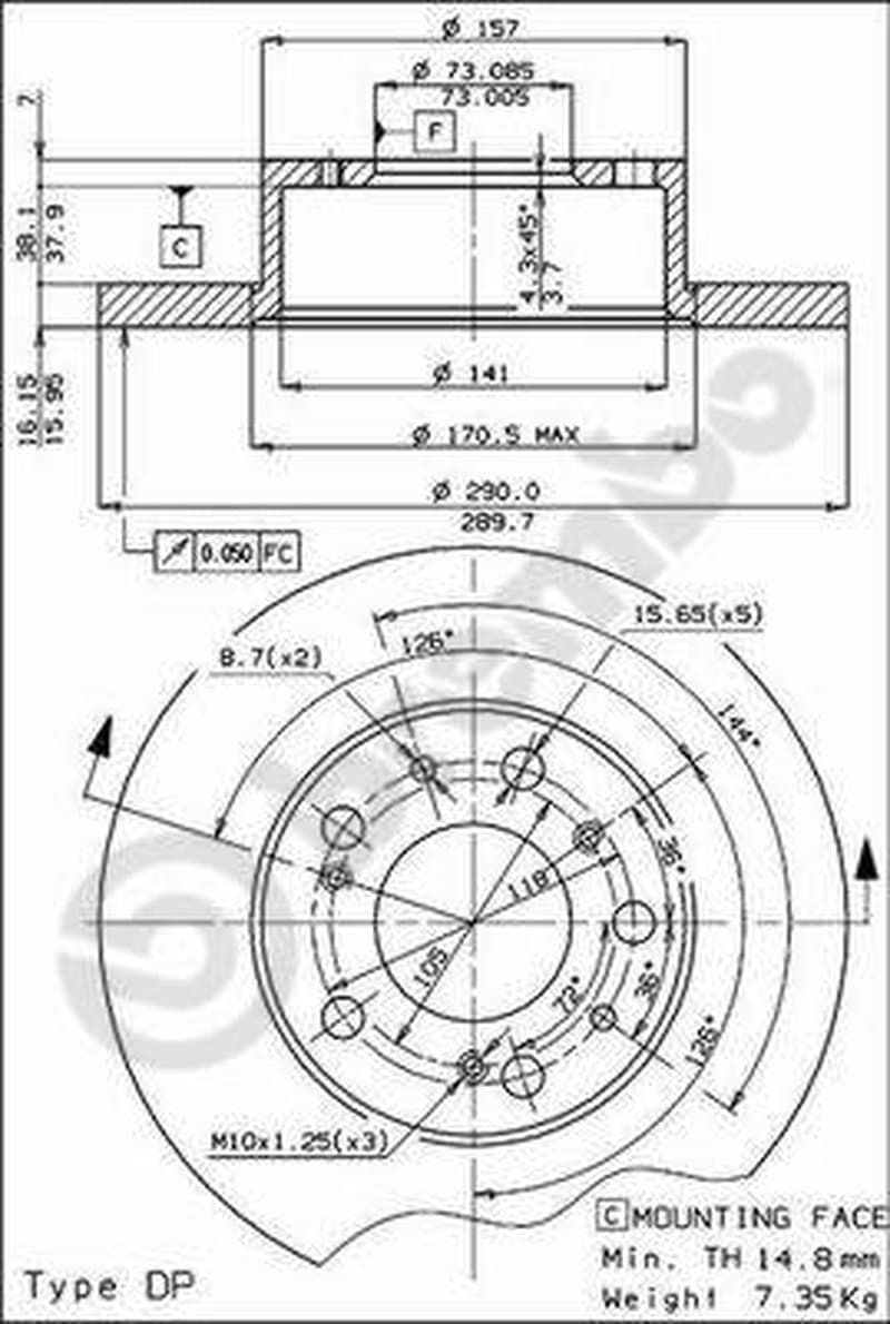 BREMBO disque de frein 08.3136.14 plein diamètre 290 épaisseur 16 mm 5 trous