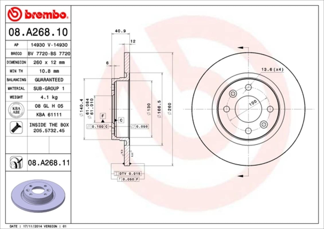 Brembo Disco Freno 08A26811