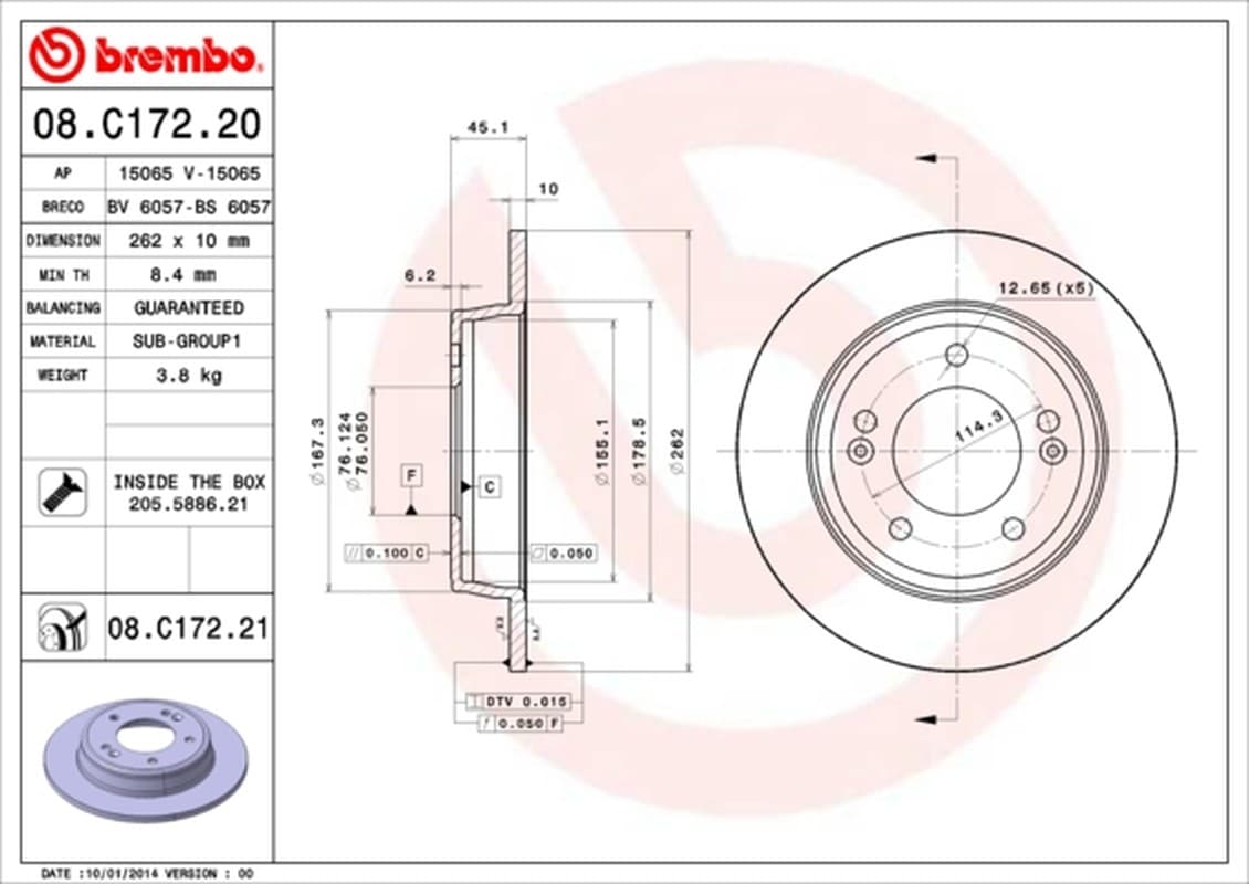 Brembo Disco Freno 08C17220