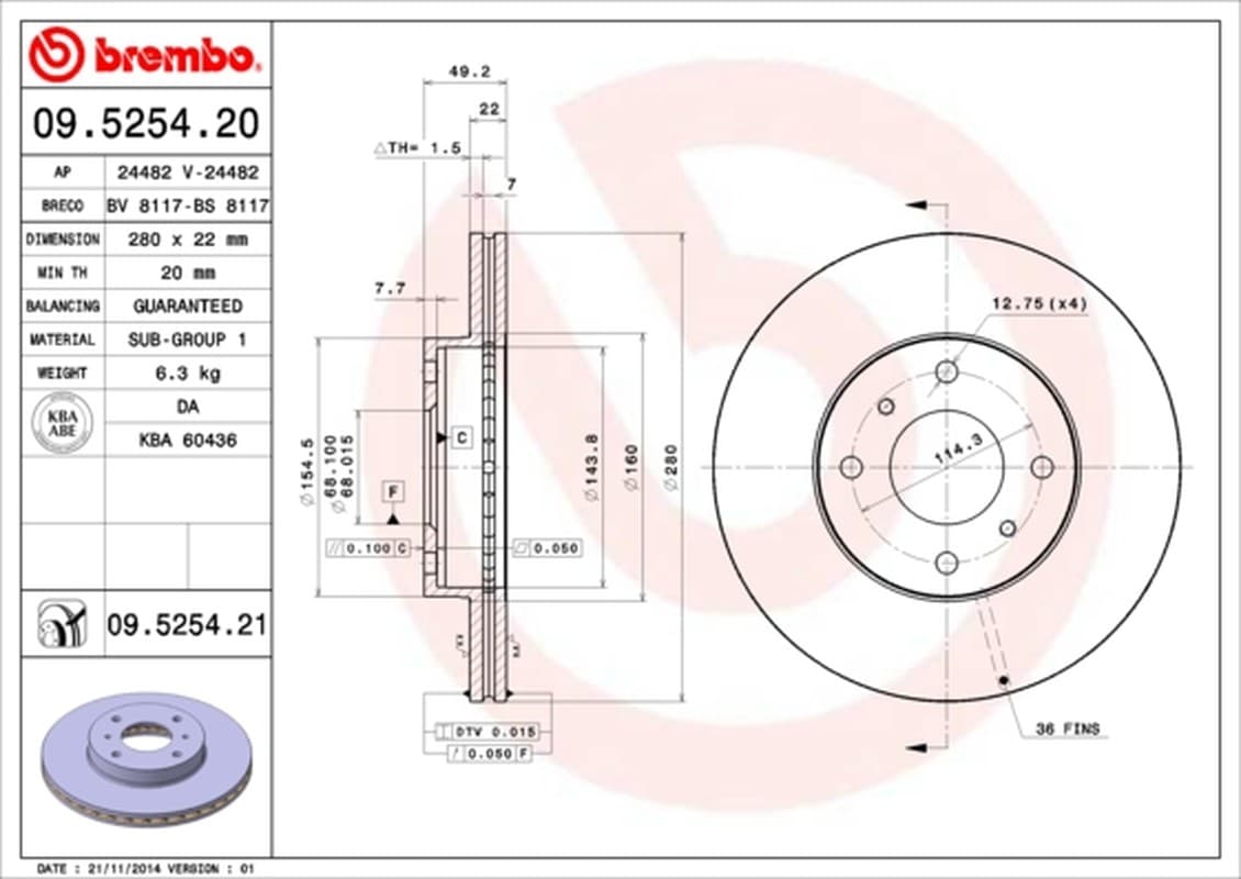 Brembo Disco Freno 09525420