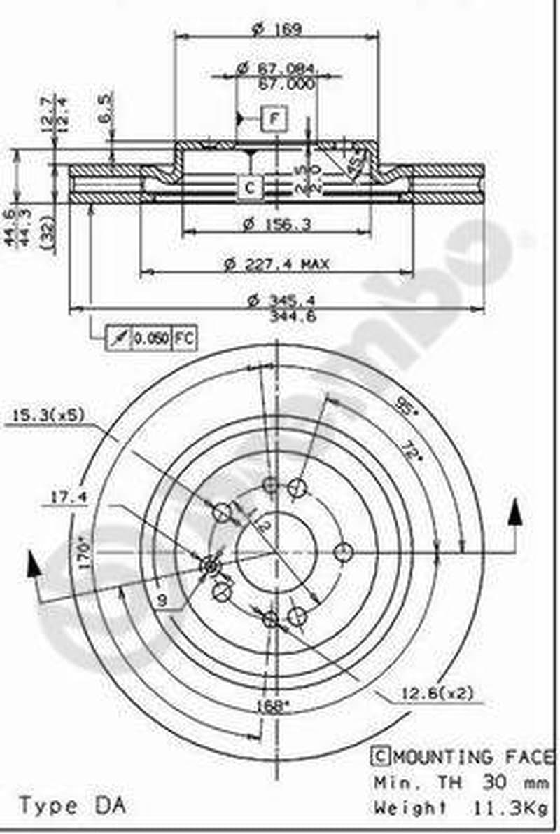 BREMBO Bremsscheibe 09.7606.11 belüftet Durchmesser 345 Stärke 32 mm 5 Bohrungen