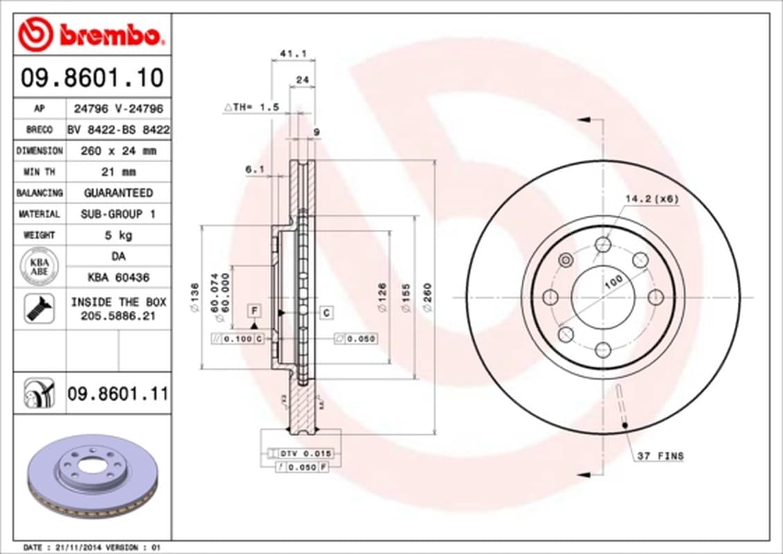 Brembo Disco Freno 09860111