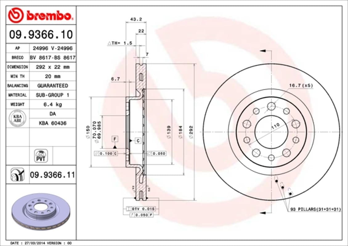 Brembo Disco Freno 09936611