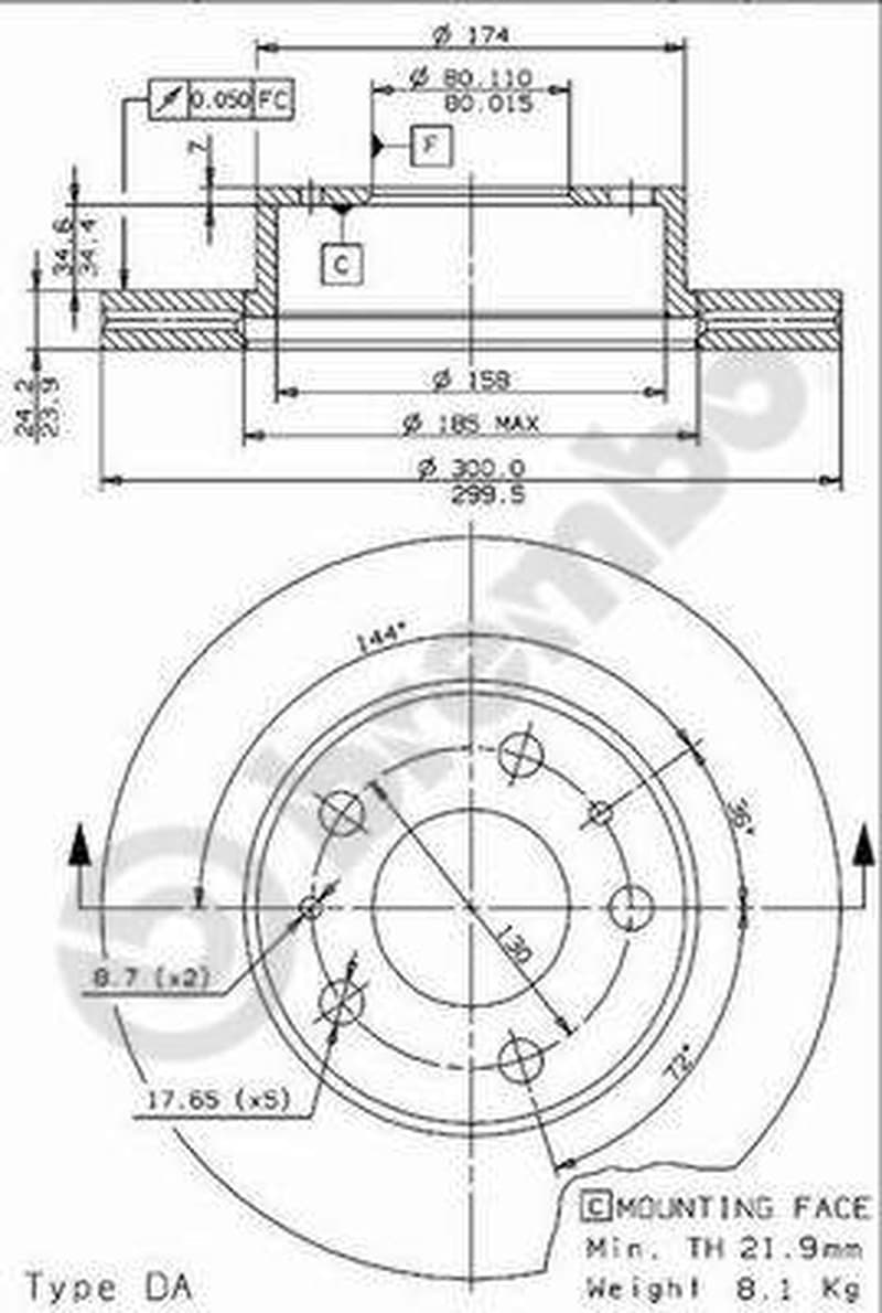 BREMBO disque de frein 09.9615.14 ventilé diamètre 300 épaisseur 24 mm 5 trous