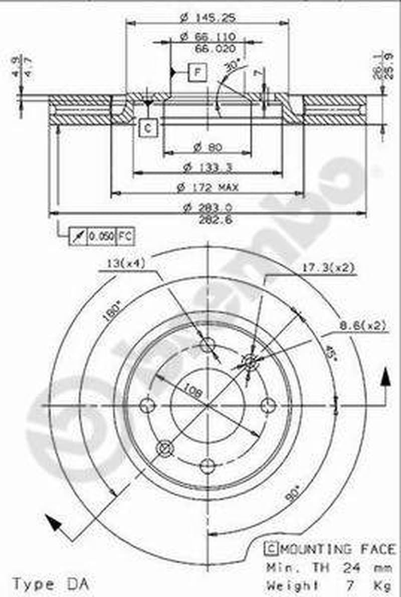 BREMBO Bremsscheibe 09.9616.11 belüftet Durchmesser 283 Stärke 26 mm 4 Bohrungen