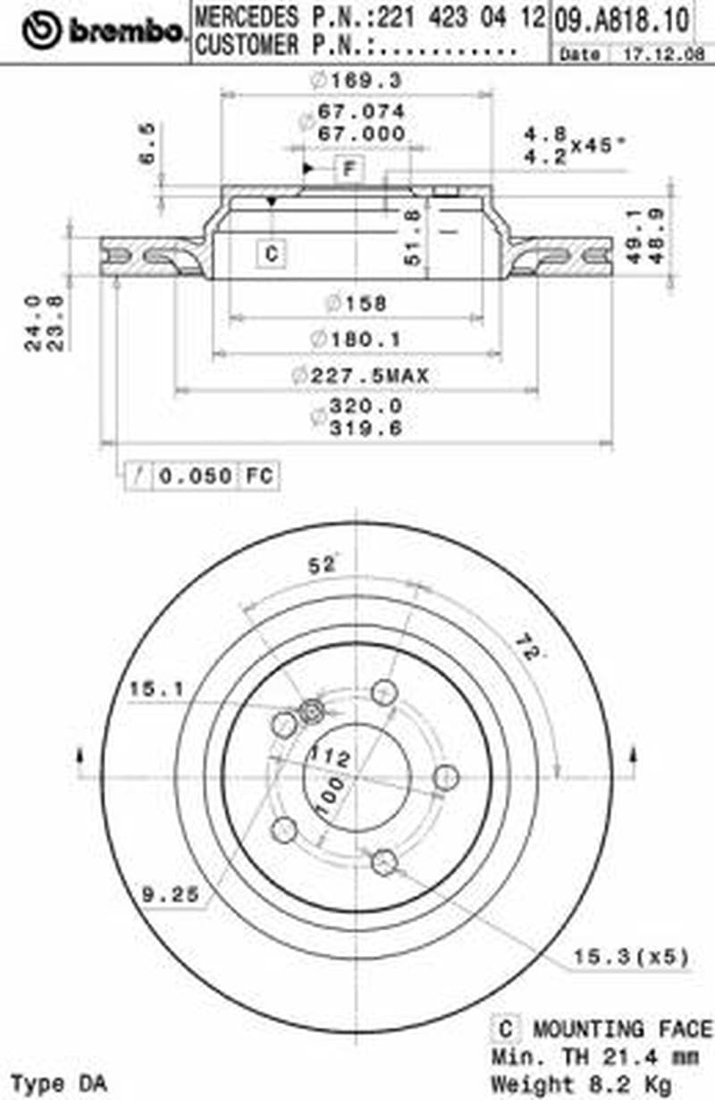 BREMBO disque de frein 09.A818.11 ventilé diamètre 320 épaisseur 24 mm 5 trous