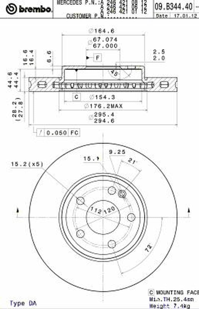 BREMBO Bremsscheibe 09.B344.41 belüftet Durchmesser 295 Stärke 28 mm 5 Bohrungen