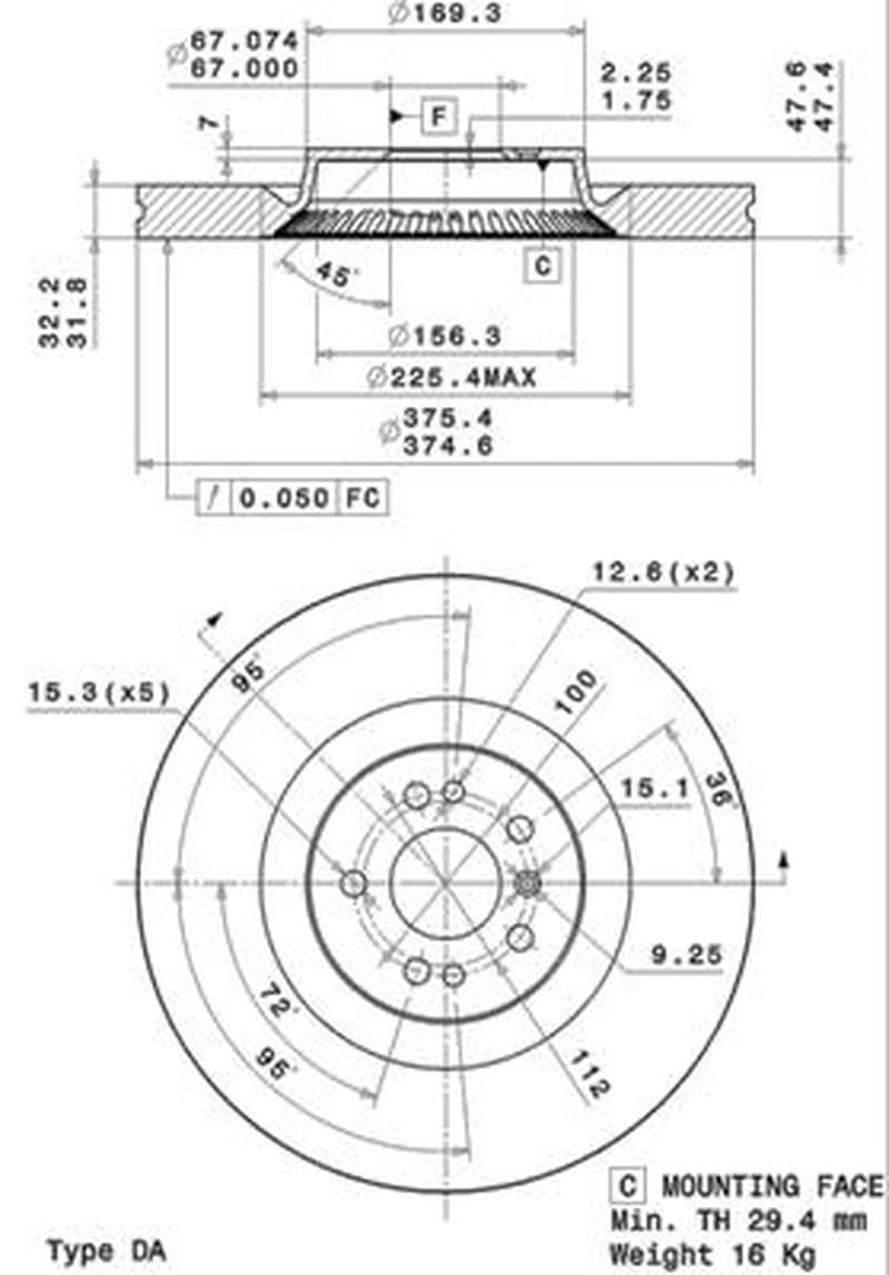 BREMBO disque de frein 09.R105.11 ventilé diamètre 375 épaisseur 32 mm 5 trous