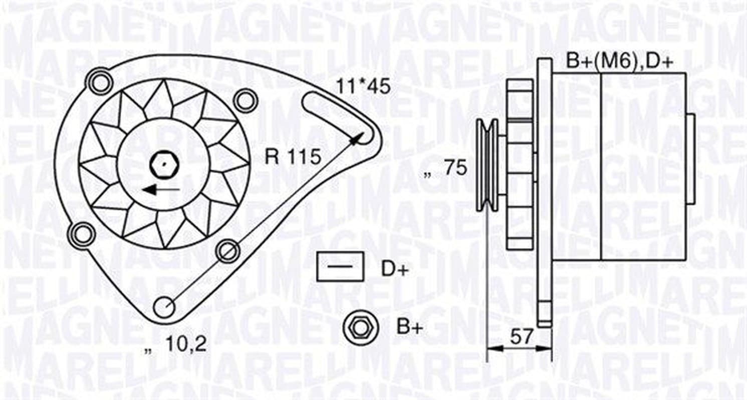 MAGNETI MARELLI 063321000010 Lichtmaschine 12 V 45 A Durchmesser 75 mm