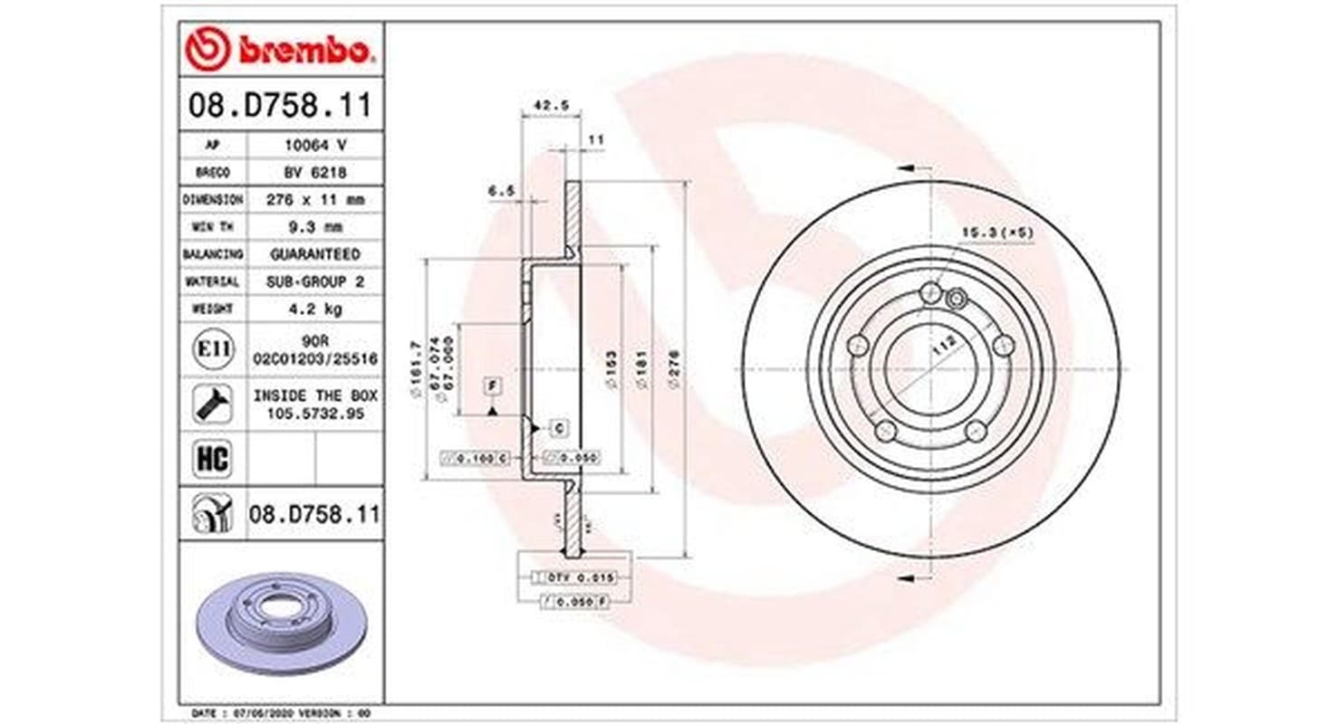 MAGNETI MARELLI 361302040868 disque de frein diamètre 276 mm épaisseur 11 mm auto
