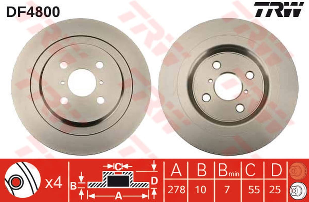 TRW disque de frein DF4800 plein diamètre 278 épaisseur 9 mm 4 trous