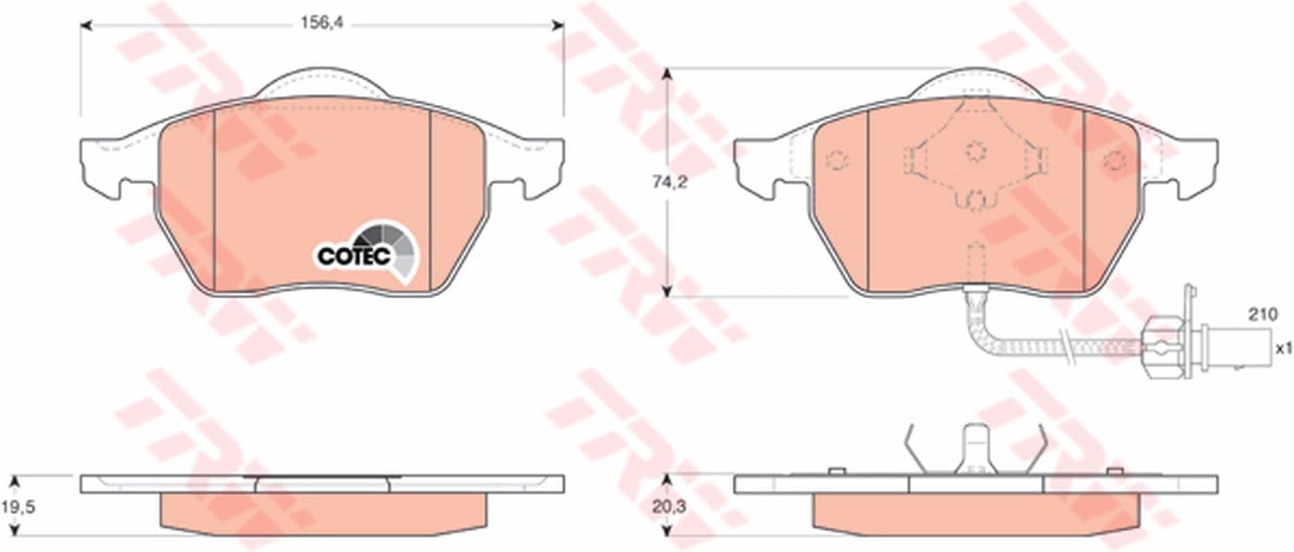 TRW Bremsbeläge GDB1440 156,4x74,2 mm mit Warnkontakt